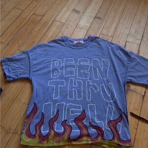 Blue Graphic Tee not going back to school with Flame Design